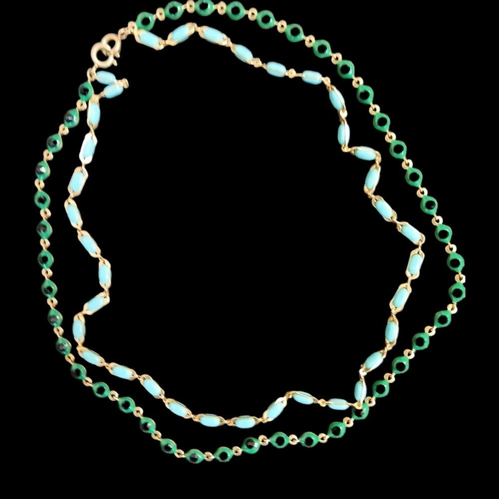 Unbranded - Layered 16" Necklace W/ Emerald & Turquoise Colored Beads. - Picture 1 of 5